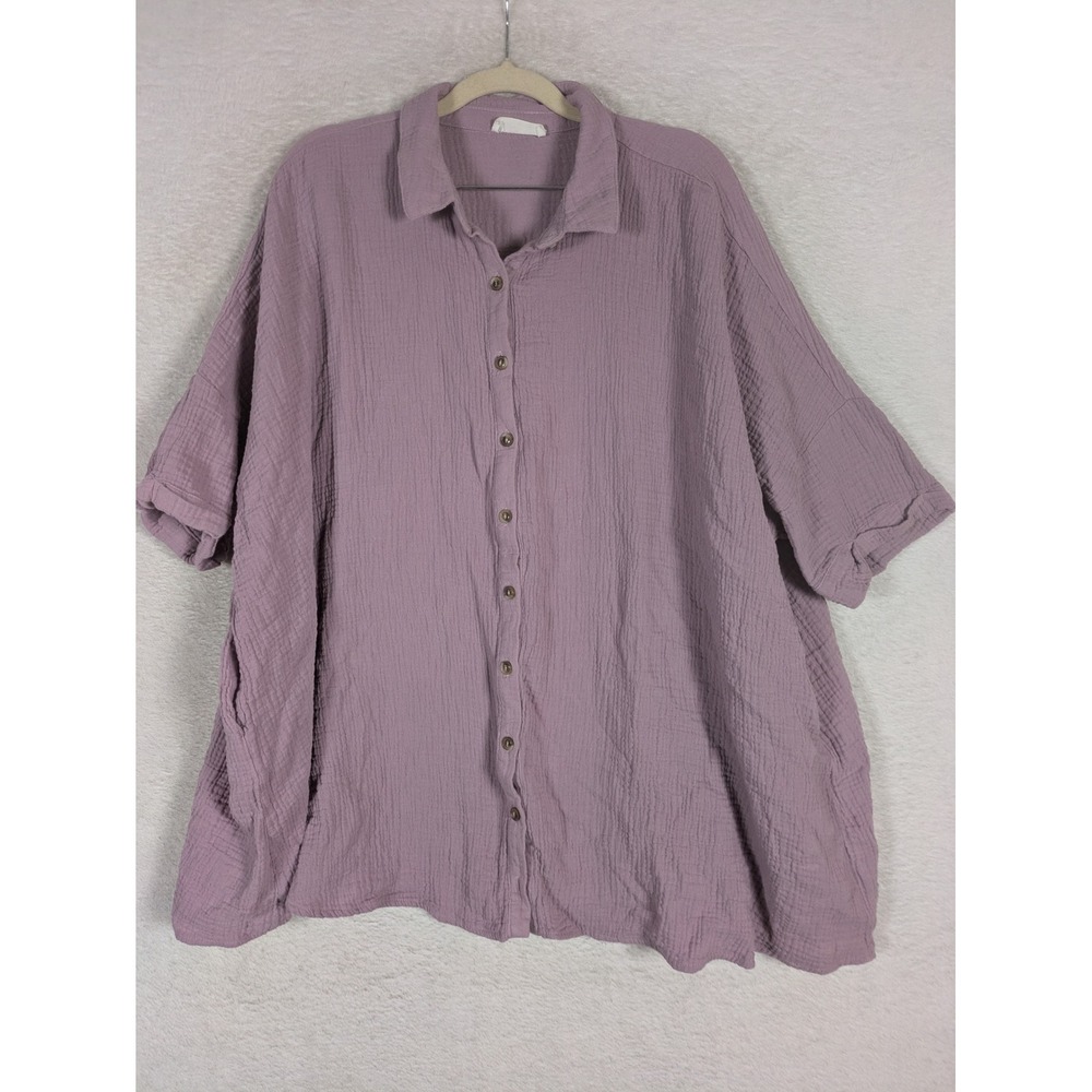 The Be Brand Button Down Women's S Purple Oversized Gauze Pockets